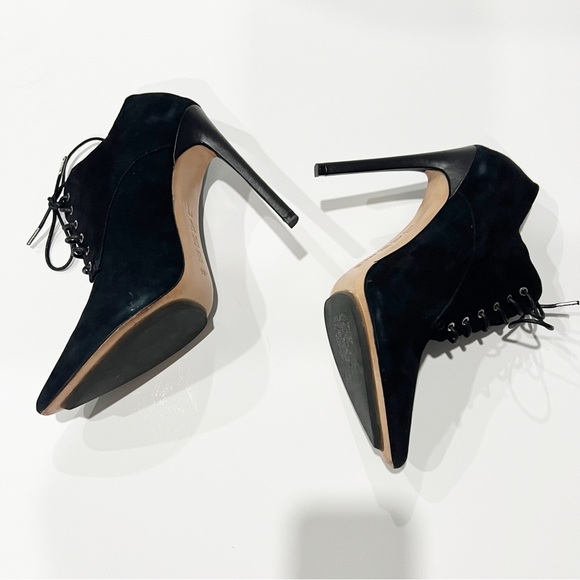 L.A.M.B. Isabella Black Suede Leather Stiletto Booties Size 9 - Picture 2 of 7